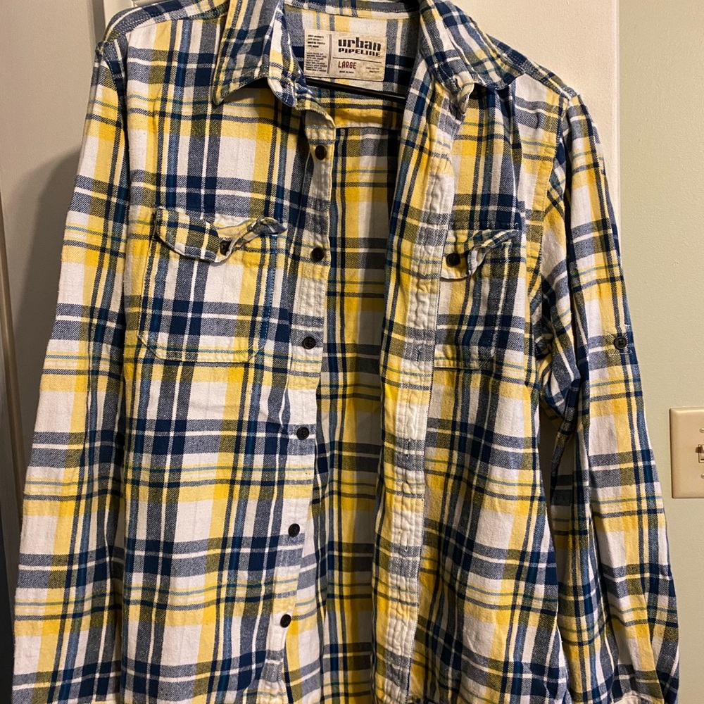 Urban Outfitters Yellow and Blue Plaid Shirt